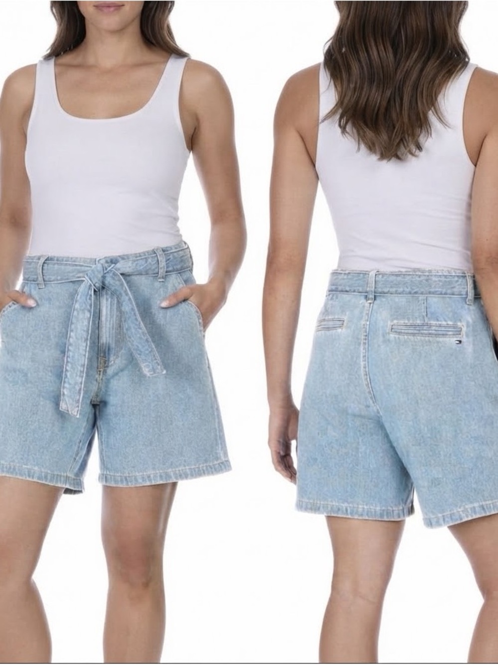 Tommy Hilfiger Light Blue Denim Paperbag Tie-Waist Shorts